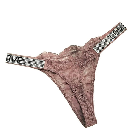 

Kddylitq G String Thongs for Women Low Rise Underwear Soft Lace Panties Pink L