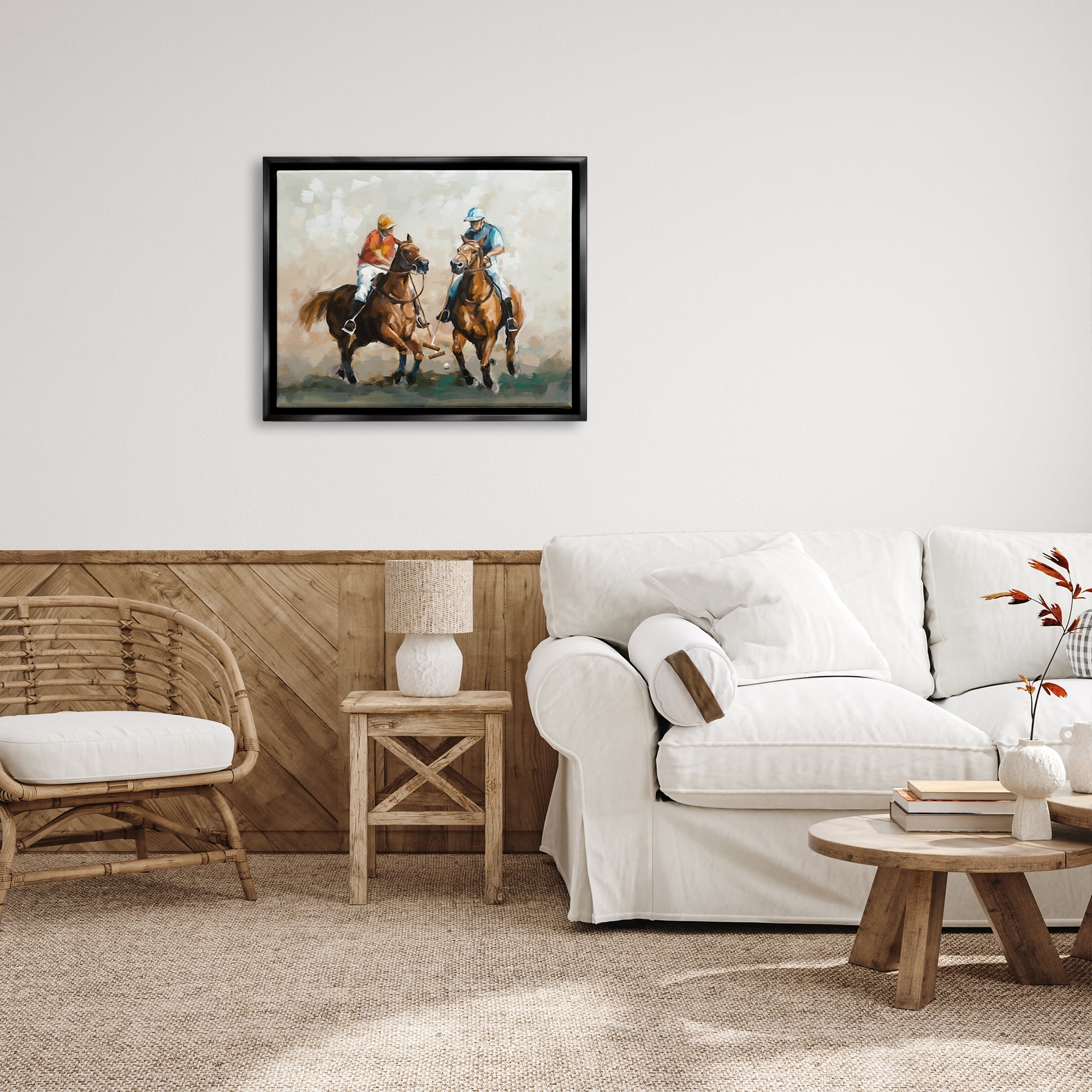 Stupell Industries Equestrian Polo Players Animals & Insects Painting Black Floater Framed Art Print Wall Art, 31 x 25