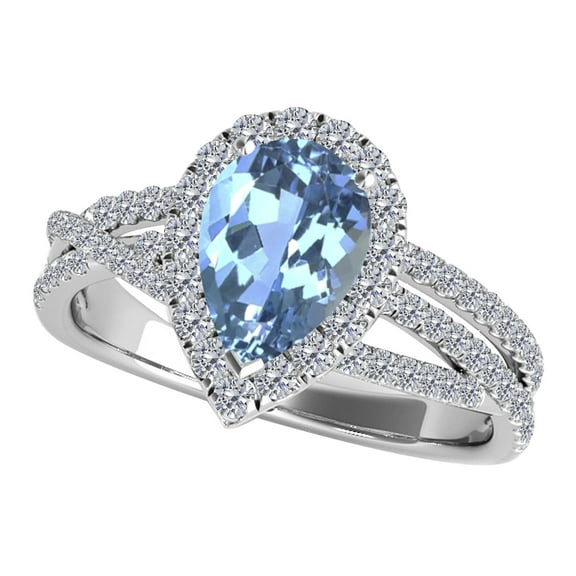 Mauli Jewels Rings for Women 2.34 Carat Diamond and Pear Shaped Blue Topaz Ring Shared-prong 10K White Gold