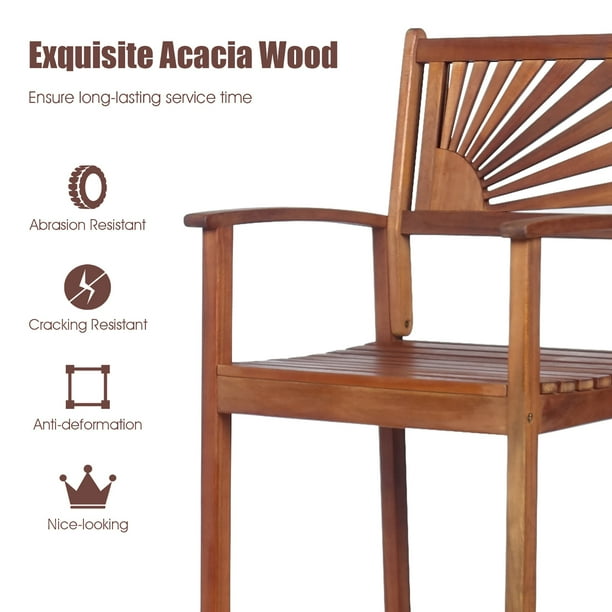 Costway Set of 2 Bar Stools 29inch Acacia Wood Pub Chairs Outdoor