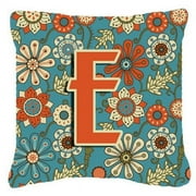 Letter E Flowers Retro Blue Canvas Fabric Decorative Pillow