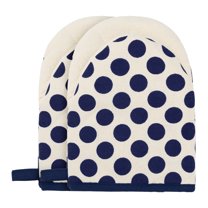 Unique Bargains Oven Mitts Heat Resistant Cooking Gloves Blue Polka Dots 7.1x5.5inch