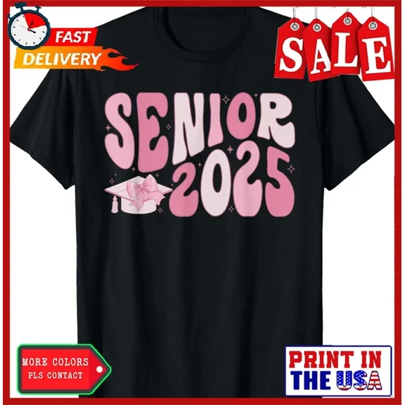 DOPASHIRT Senior 2025 Coquette Pink Bow Class Of 2025 Back To School T-Shirt Unisex S-5XL Hot Trending Shirt, Vintage Birthday Gift