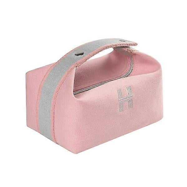 Portable makeup bag waterproof soft canvas large capacity cosmetic bag with handle for outdoor travel pink