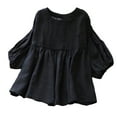 thumbnail image 3 of felwors Women's Peplum Tops 3/4 Lantern Sleeve Crewneck Loose Babydoll Shirt Blouse Black, XXL, 3 of 3