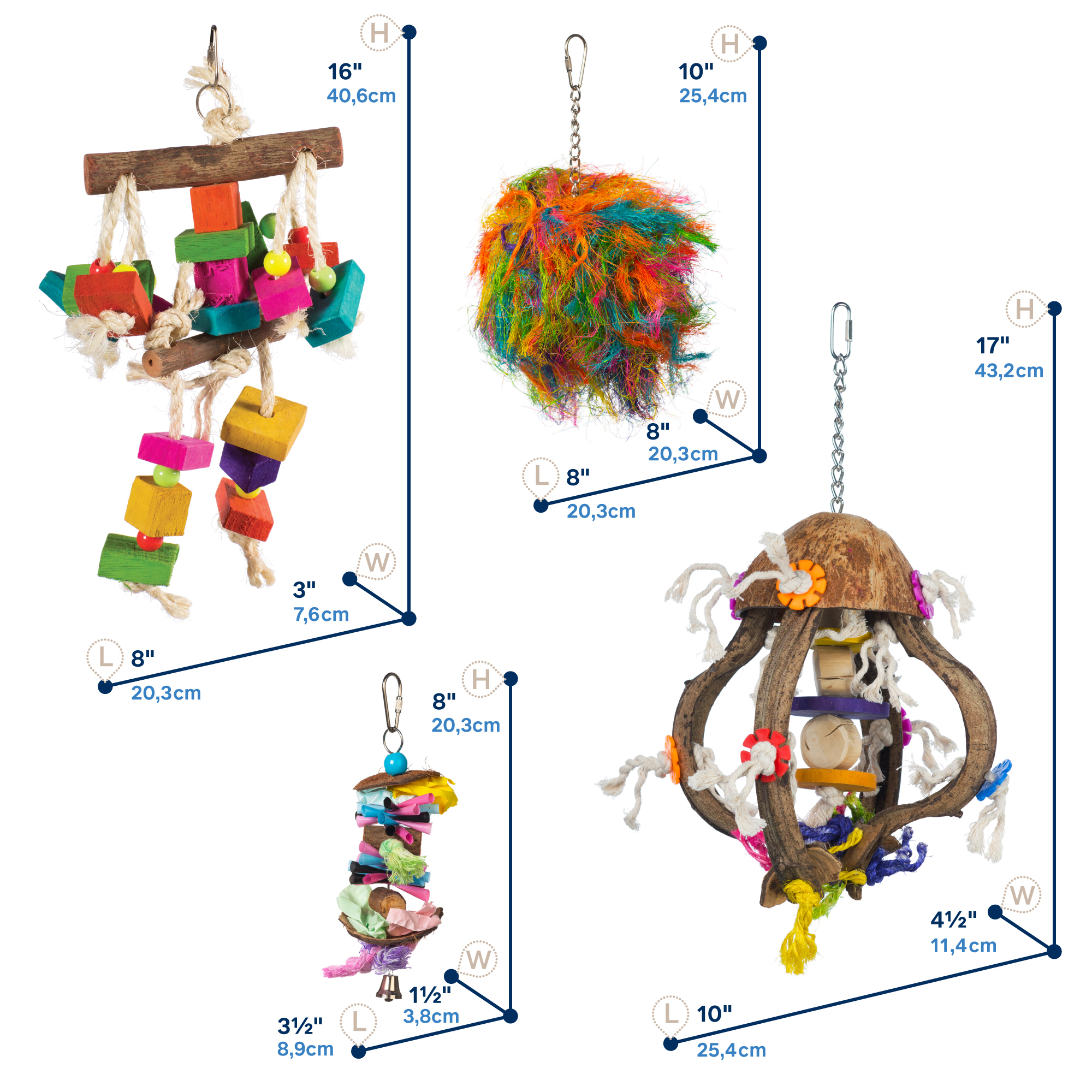 Prevue Pet Products Big Birds and Parrots 4 Piece Toy Bundle, Multicolor Wood and Mixed Materials