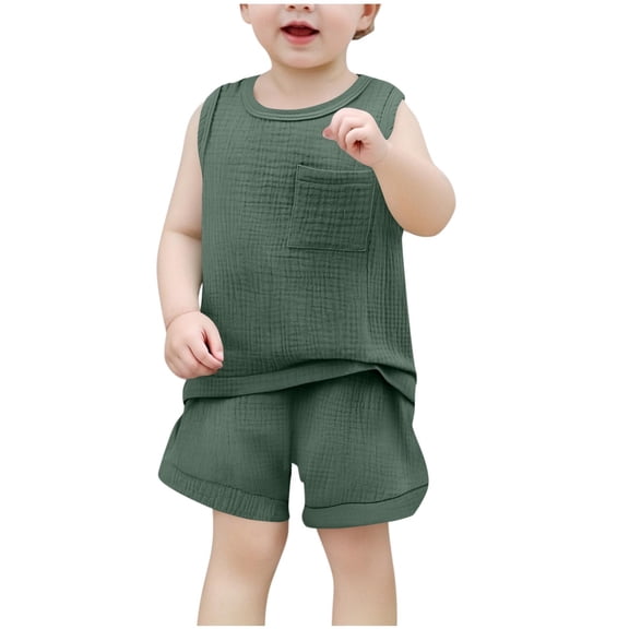 snilers Toddler Baby Boys Summer Outfits Loose Fitted 2 Piece Clothes Crew Neck Tank Tops Shorts Kids Clothing Set Size 6 Months-3 Years