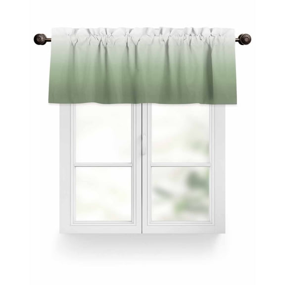 Sage Green Valances for Windows Green Gradient Ombre Color Valance Rod Pocket Light Filtering Short Window Treatments Curtains for Kitchen Bathroom Living Room Bedroom, 1 Panel, 54 x 18 Inch