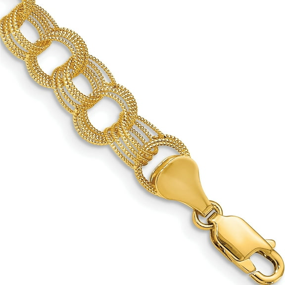 10K Yellow Gold Solid Triple Link Charm Bracelet(Length 7) - Jbsp