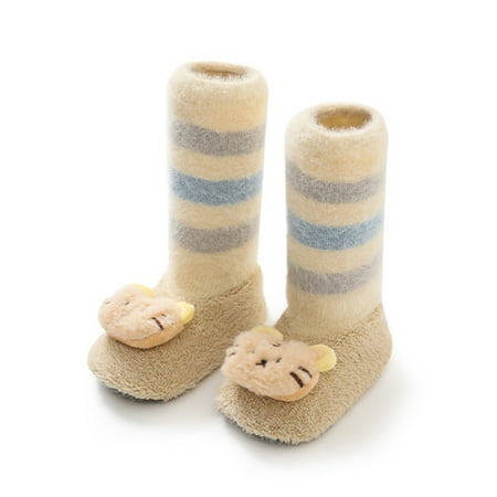 

TOWED22 Toddler Boots For Girls Baby Cozy Fleece Booties with Grippers Winter Slippers Socks Soft Sole Stay On First Walker Crib Shoes Yellow