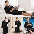 thumbnail image 7 of Men’s Waffle Robe, 3/4 Sleeve Lightweight Bathrobe for Men, Breathable Kimono Spa Robe Hotel Lounge Shower Robe for Home Travel Resort,L-XL Black, 7 of 7