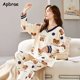 thumbnail image 5 of Pijamas con estampado de oso para mujer, ropa de dormir de algodón de manga larga, suave, de ocio, de dibujos animados, para Otoño e Invierno, 5 of 5