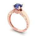 thumbnail image 2 of 1.06 ct Round Cut Simulated Tanzanite Solitaire with Simulated Diamond Accents 18K Rose Gold Womens Engagement Ring, 2 of 5