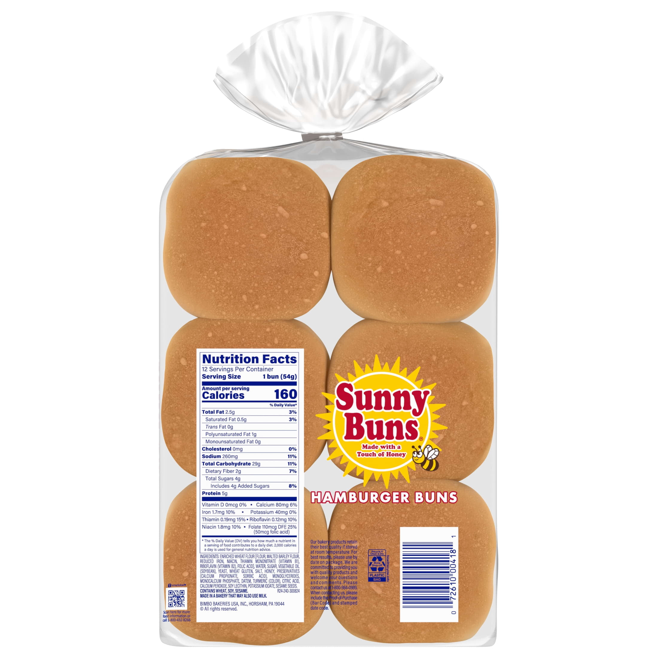 Heiner's Sunny Buns Sweet Enriched Hamburger Buns, 12ct, 23oz Bag