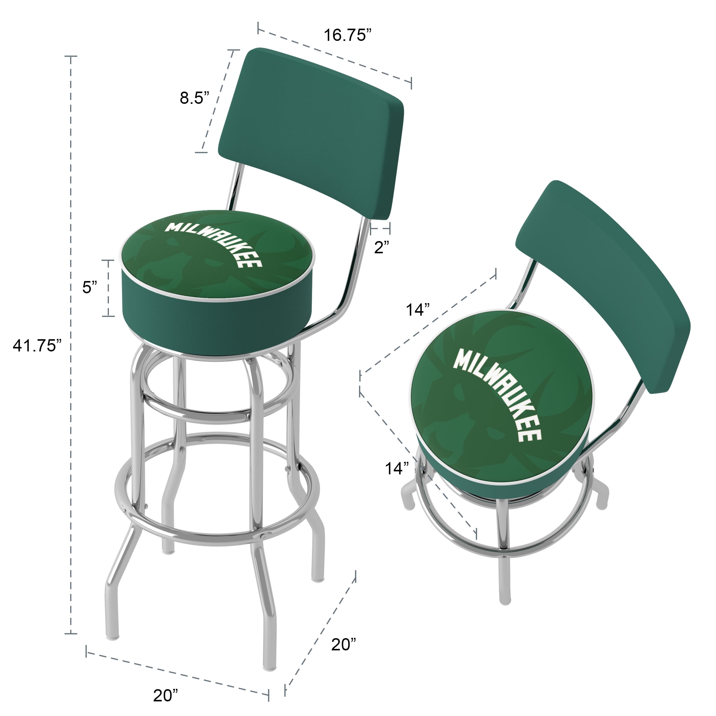 Trademark Gameroom Milwaukee Bucks Fade Bar Stool with Back Rest