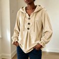 thumbnail image 2 of cocolona Plus Size Velvet Hooded Sweatshirts for Women Button Down V Neck Long Sleeve Hoodies Ruffle Cuff Pleated Fall Winter Tops, 2 of 4