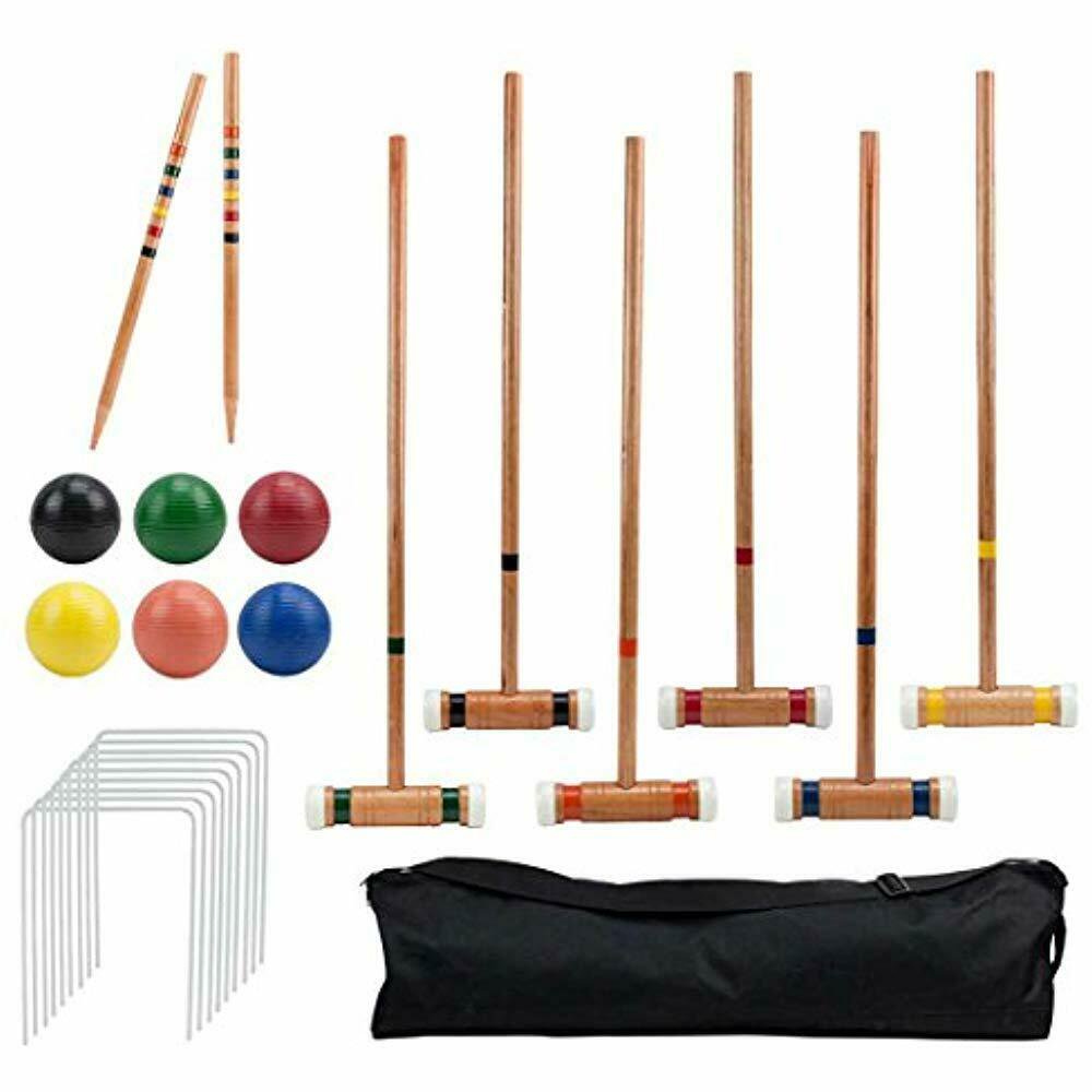 SixPlayer Deluxe Croquet Set With Wooden Mallets, Colored Balls