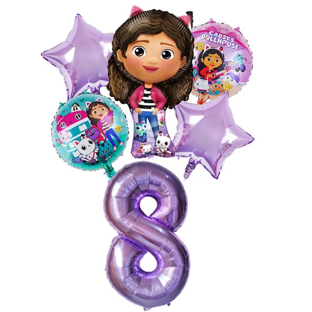 Globo de números de Gabby para decoración de fiesta de cumpleaños de niña, suministros para Baby Shower, 6 piezas, rosa, Morado, 1, 2, 3, 4, 5(88 32 pulgadas