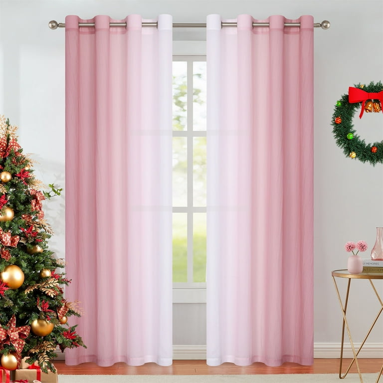 Junvictex Ombre Chiffon Pink Sheer Curtains 52