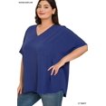 thumbnail image 2 of J. METHOD Women's Tunic Top - Woven Airflow V-neck Dolman Short Sleeve T Shirts with Chest Pocket, 2 of 2
