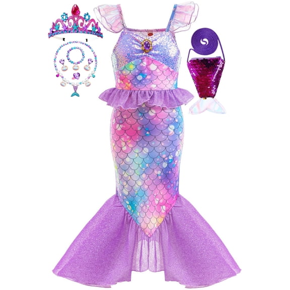 Girl Sparkle Mermaid Princess Dress Kids Mermaid Play Costume Sets Dress up Outfit
