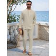 thumbnail image 5 of DARING DIVA Men's 2-Piece Linen Long Sleeve Beach Sets Shirt and Pants XL Light Gray, 5 of 7