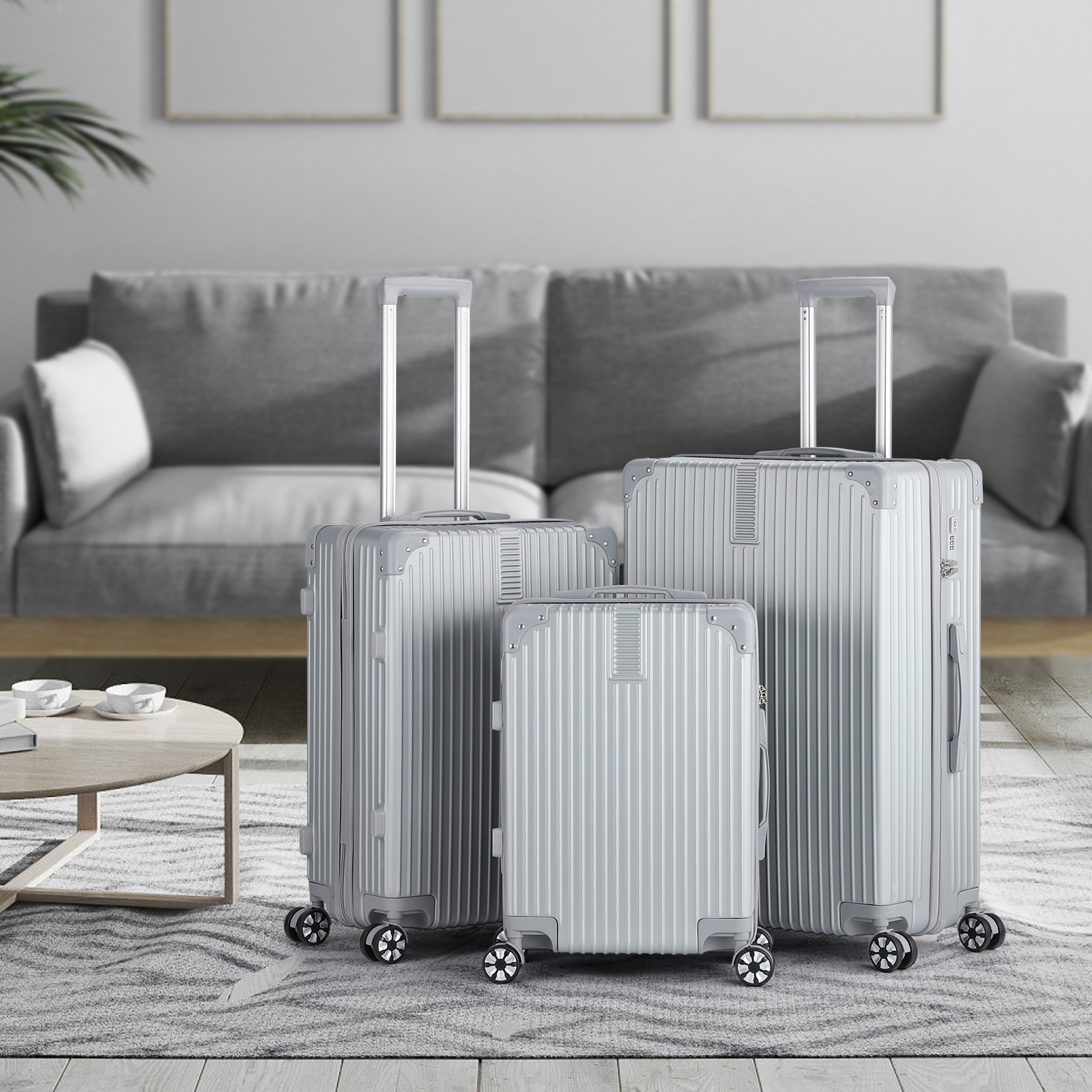 Hikolayae Border Collection Hardside Spinner Luggage Sets in Argent Silver, 3 Piece - TSA Lock - image 4 of 5
