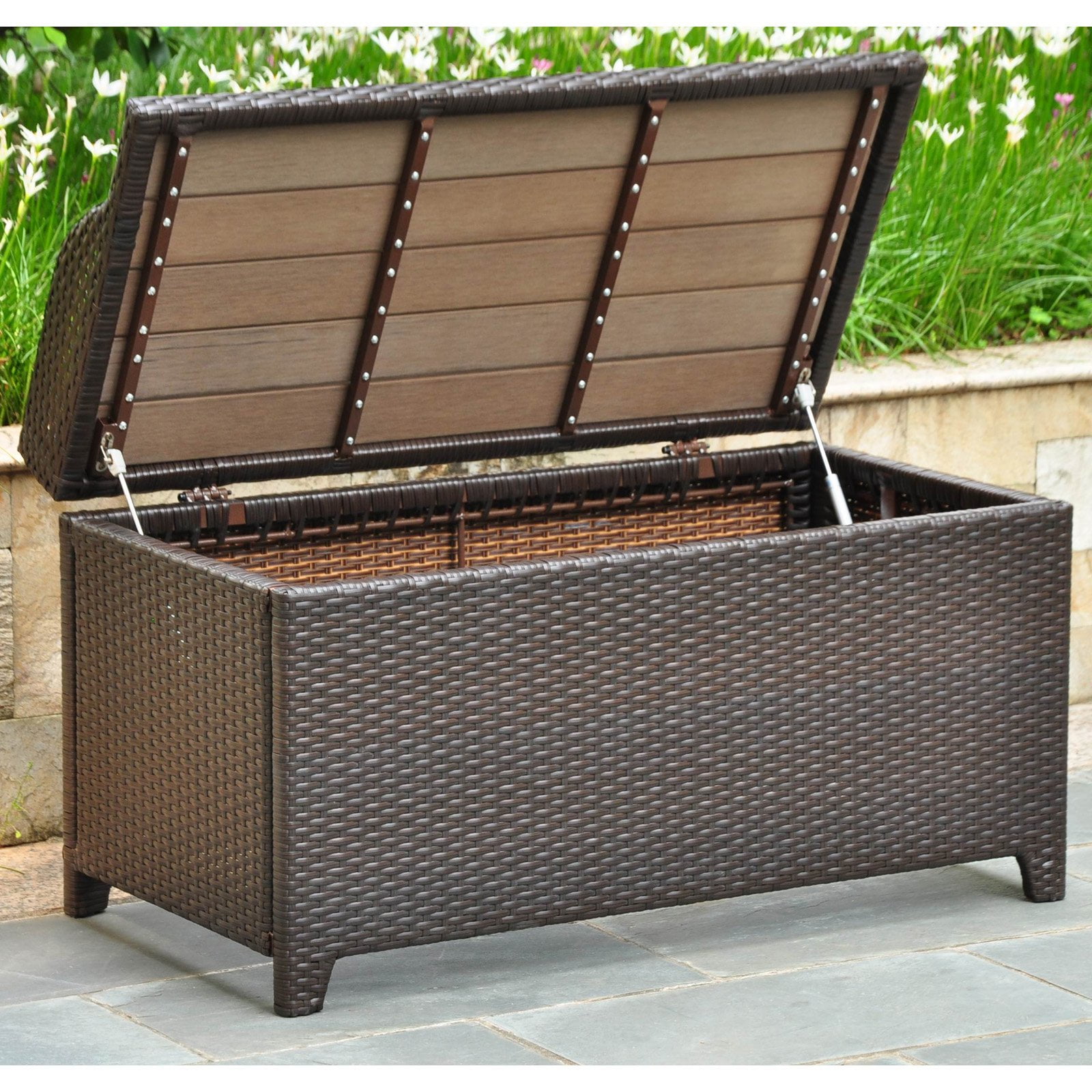 International Caravan Barcelona Patio Storage Bench In Chocolate
