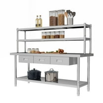 ModFusion 72"x20" Stainless Steel Table with Adjustable Overshelf, 3 Drawers, 6x1.6x4.5 ft Commercial Kitchen, 4-Tier Metal Steel Prep Table, Storage Shelves, Restaurant Workstation
