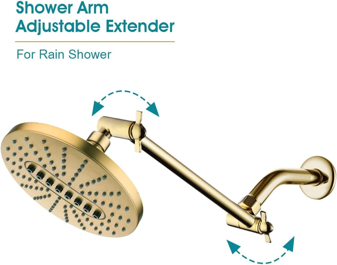 BRIGHT SHOWERS 15 Inch Shower Head Extension Arm - Adjustable Height & Angle, Solid Brass, Brushed Nickel - View #7