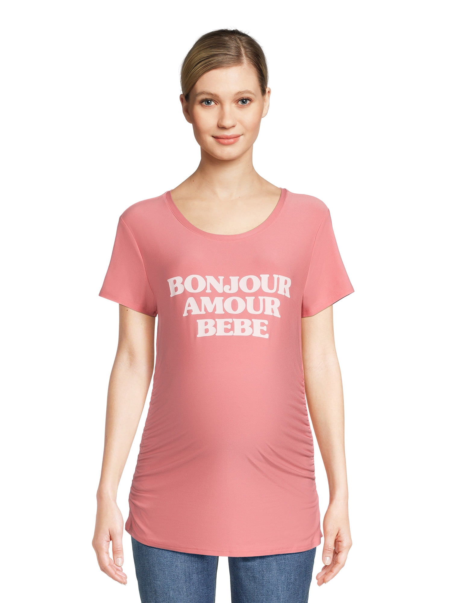 Time and Tru Women's Maternity Graphic Tee with Short Sleeves, Sizes S-XXL