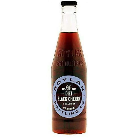 Boylan Bottling Pure Cane Sugar Soda Pop, Diet Black Cherry, 12 oz Glass Bottles (Pack of 6)