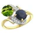 thumbnail image 1 of 14k Yellow Gold Diamond Natural Peridot & Quality Blue Sapphire 2-stone Mothers Ring Round 7mm, size 8, 1 of 3