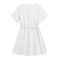 thumbnail image 5 of Women's Summer Cotton Linen Wrap V-Neck Mini Dress Short Sleeve Waist Tie Flowy A-Line Casual Swing Dress for Beach Daily Wear White XL(XL), 5 of 7