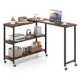 thumbnail image 1 of Costway 360° Rotation Mobile Laptop Table with 2-Tier Storage Shelves & 6 Universal Wheels Walnut, 1 of 10