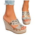 thumbnail image 3 of Bmisegm Ladies Summer Rhinestone Bright Leather Thick Bottom Large Size Slope Heel Sandals Slippers Womens Sandals Summer Black 7, 3 of 9