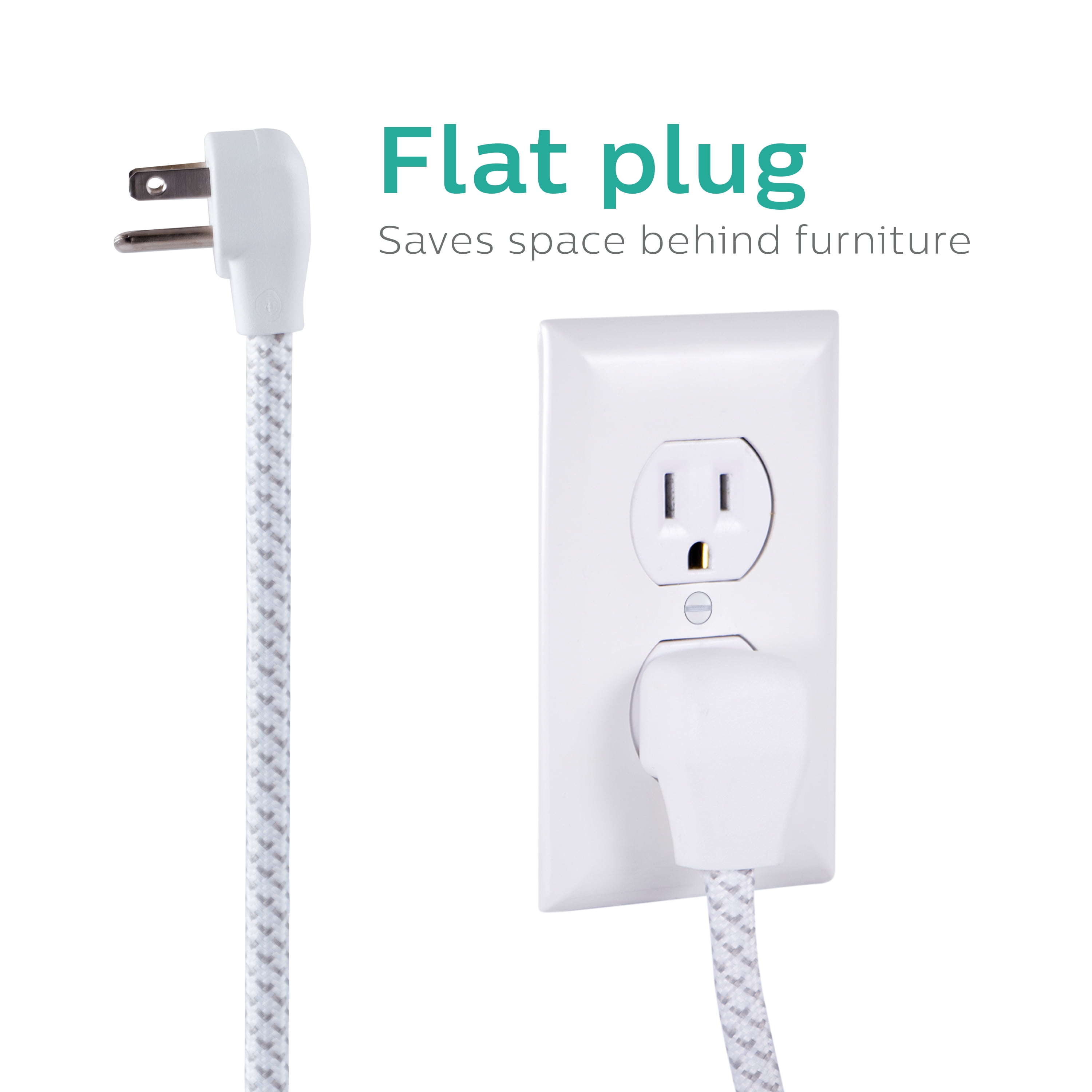Philips 6-Outlet Surge Protector, 10ft Braided Cord, 1080J, White