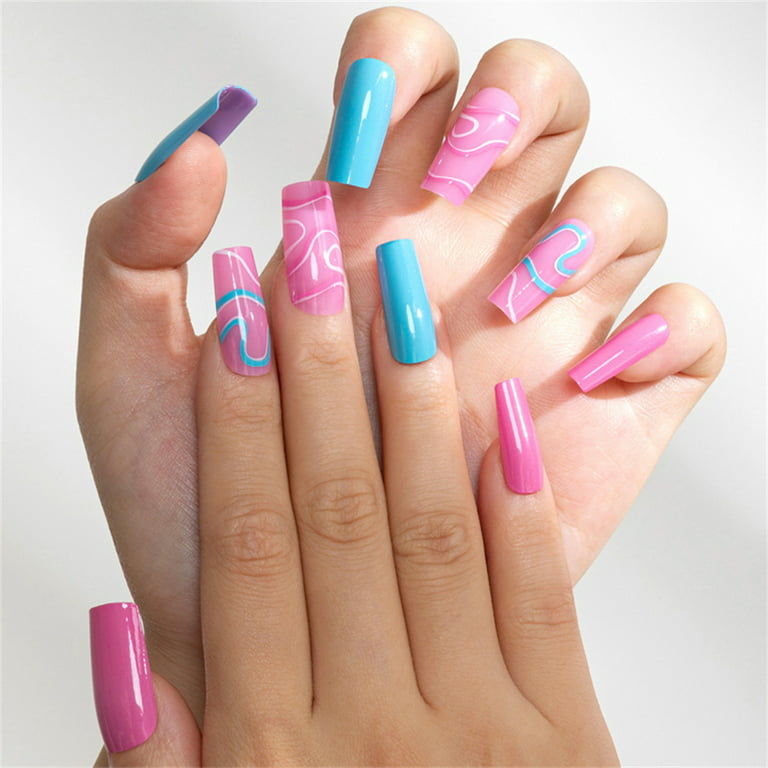 Pink Blue Nail Art Artificial Nails Durable Full Cover False Nails for Nail  Art Starter Beginners Jelly Glue Model 