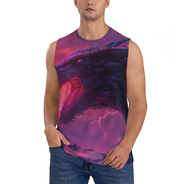 Balery Mystical Dragon Under Moon Camisetas sin mangas para hombre, absorbe la humedad y protege contra el mal olor.-Large