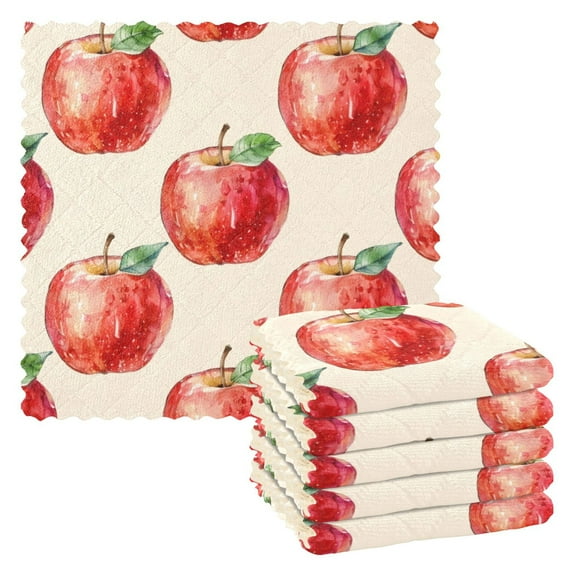 6 Pieces of Kitchen Towels 11x11Inch Kitchen Dish Cloths Kitchen Dish Towels Reuseable Cleaning Cloths Red Apple