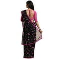 thumbnail image 2 of eloria Women's Poly Chiffon Partywear Saree Butterfly Design Sari with Readymade Blouse, Color: Black & Pink | Size: 42, 2 of 7