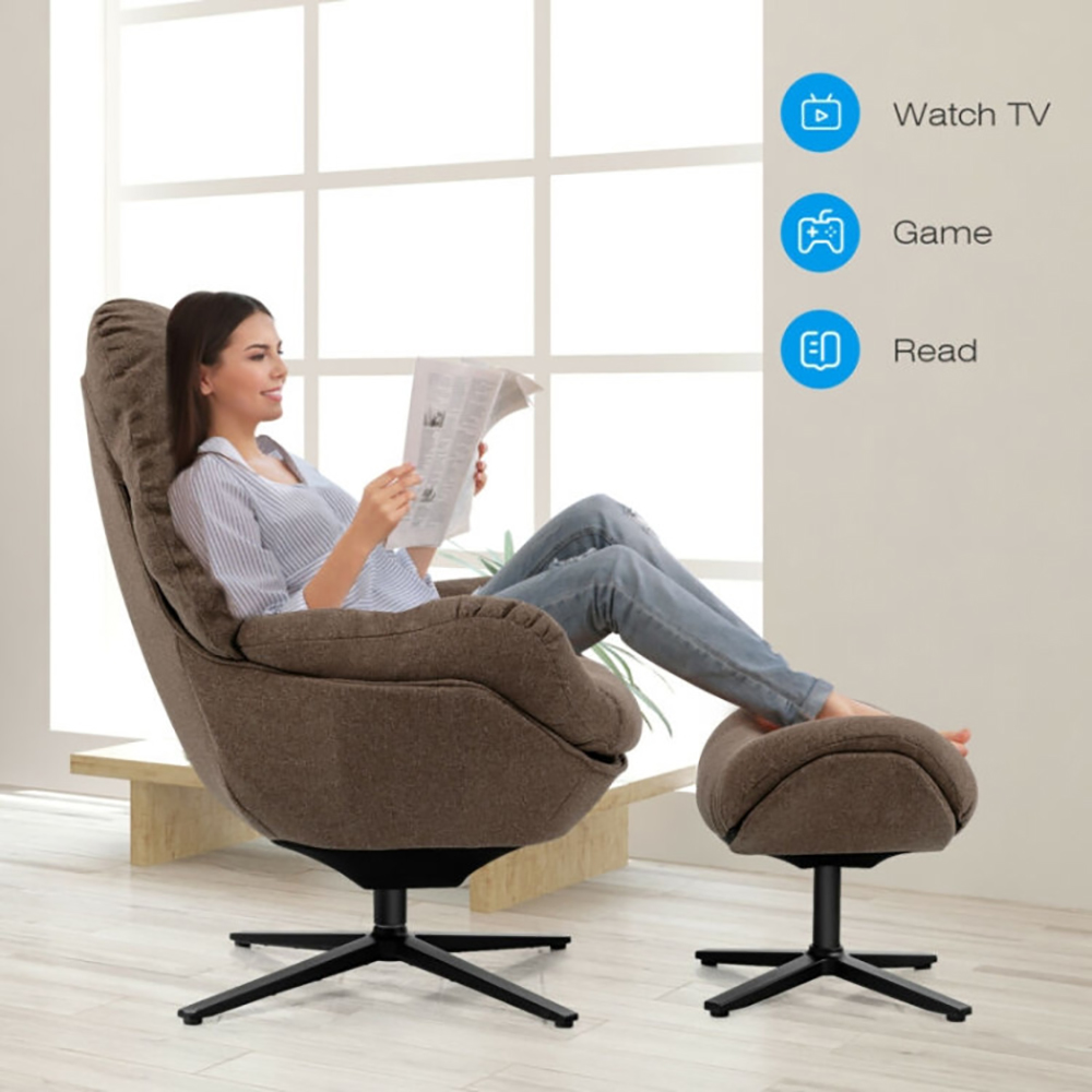 Finihen Leather Soft Upholstered Recliner with Ottoman Footrest, 360° Swivel Leather Lounge Chair with Ottoman and Thick Footstool, for Living Room, Bedroom, Brown Finihen Leather Soft Upholstered Recliner with Ottoman Footrest, 360° Swivel Leather Lounge Chair with Ottoman and Thick Footstool, for Living Room, Bedroom, Brown