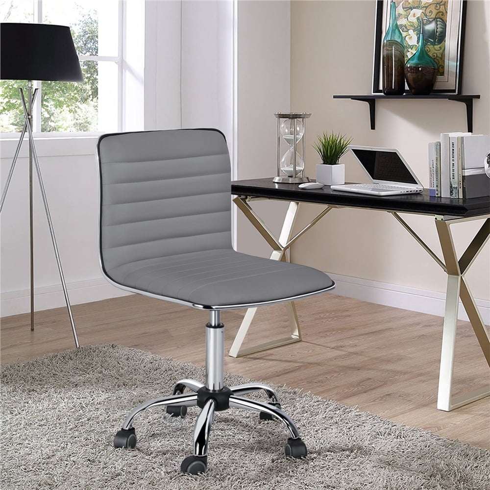 Alden Design Modern Adjustable Armless Faux Leather Swivel Office Chair, Gray