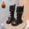 thumbnail image 2 of DHFJKG Girls Knee High Boots Fuzzy Lining Insulated Lace Up Side Zipper Boots Little Big Kids Cozy Shoes, 2 of 9