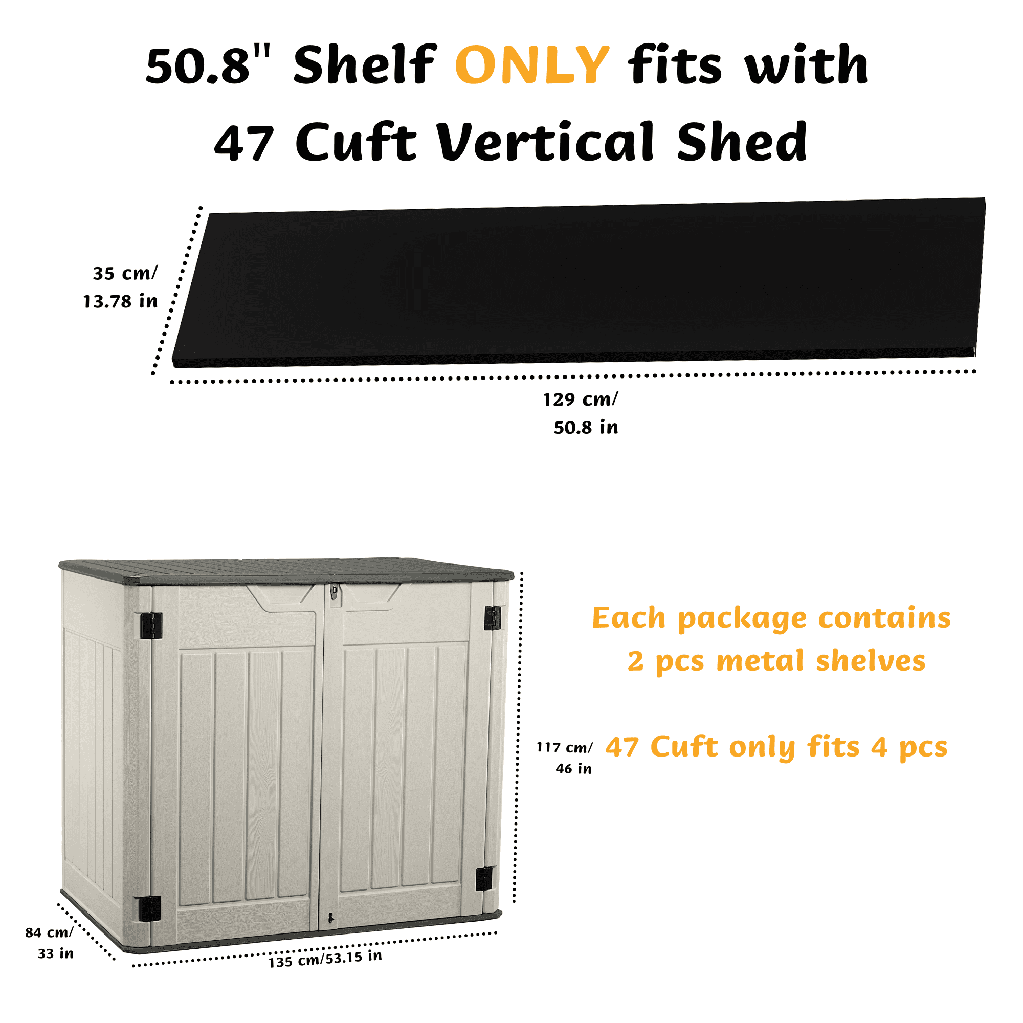 EHHLY Vertical Resin Storage Shed with 2 Shelves, 47 Cuft Garden Tool Sheds & Outdoor Storage, Plastic Outdoor Storage Cabinet Waterproof, 4.5x2.8 ft Backyard Outside Lawn Mower Storage Shed, Vanilla
