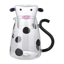 Vxdvou Cow Glass Water Pitcher with Glass Cup, Borosilicate Glass Jug for Water, Tea, Milk & Juice, Unique Cow Pattern Design for Home and Kitchen, Stable, Leak-Proof Beverage Bottle
