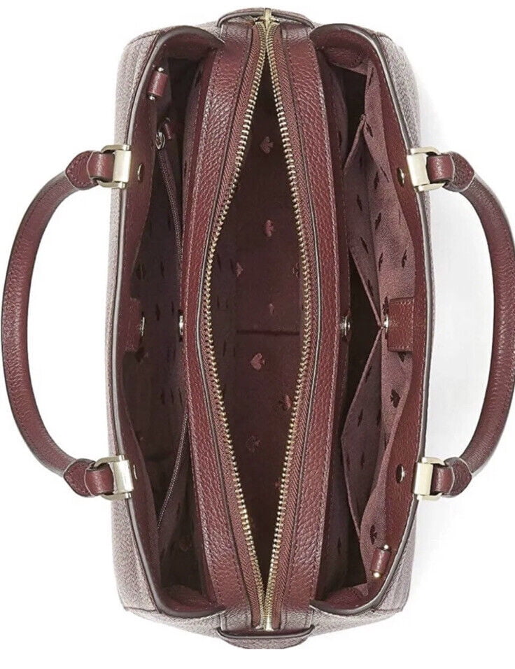Kate Spade Leila Medium Triple Compartment Satchel Cherrywood Pebbled Leather