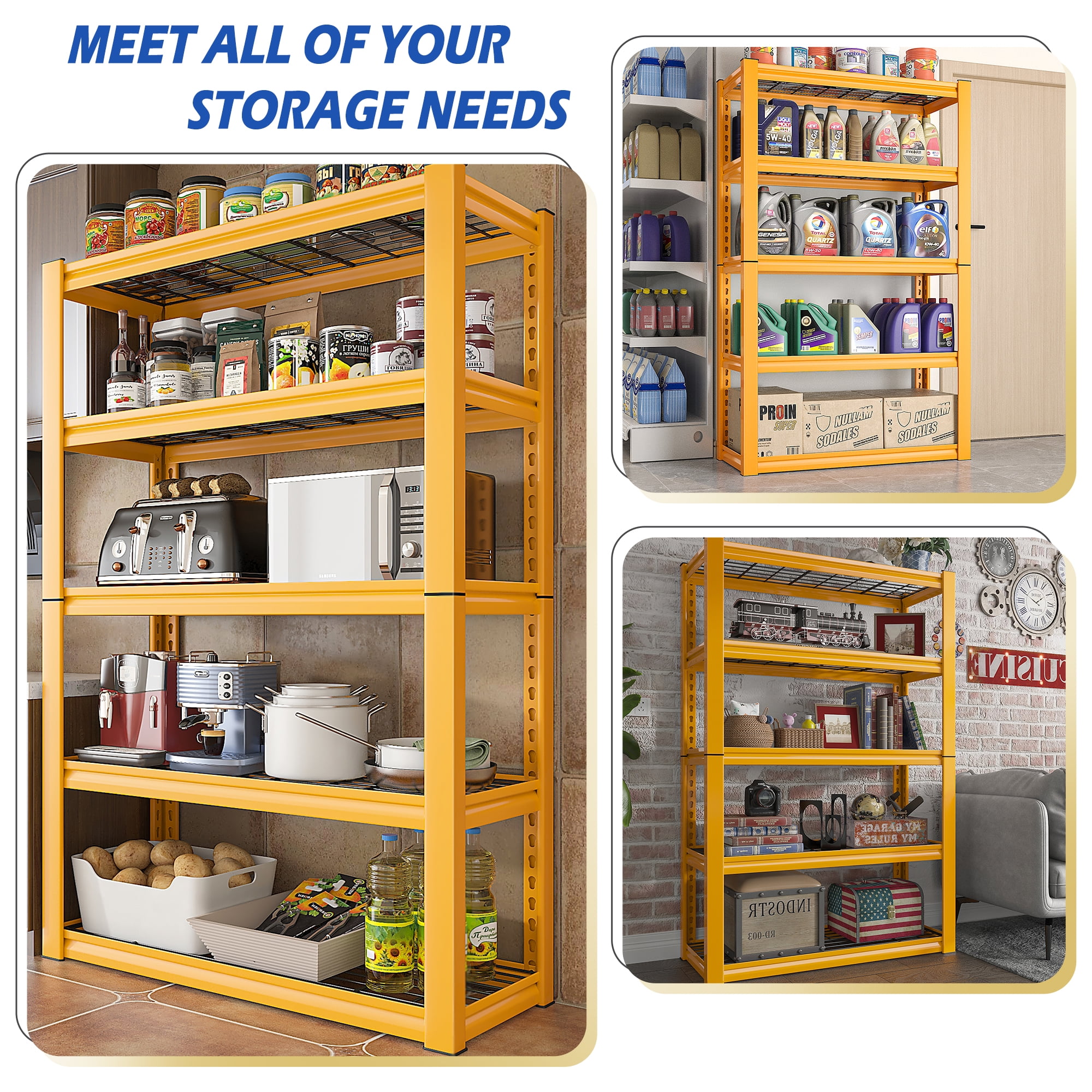 REIBII 72" H Garage Shelving Heavy Duty 5-Tier Storage Shelves Metal Shelving Unit 2 Pack,Orange 2 Pack