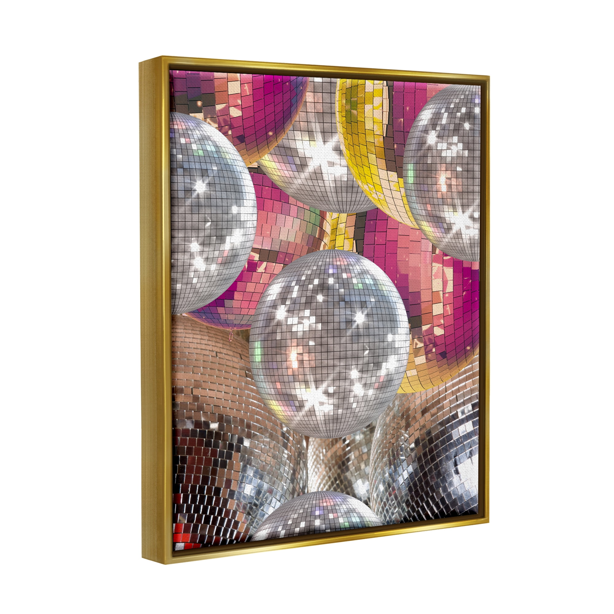 Stupell Industries Retro Disco Balls Literature & Flim Photography Gold Floater Framed Canvas Art Print Wall Art, 25 x 31