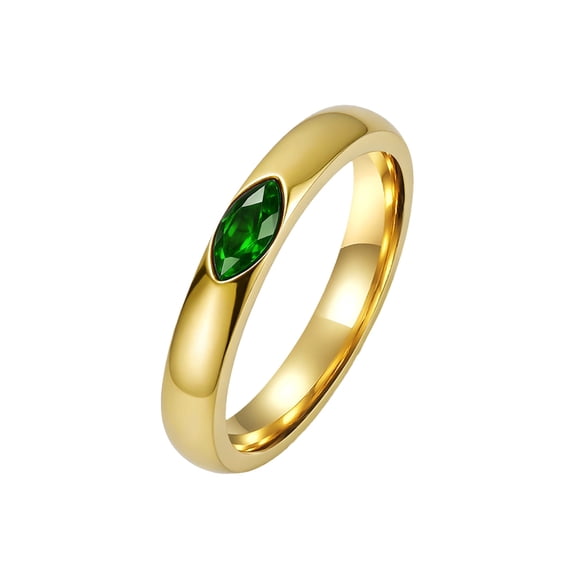 PAURO Marquise Cubic Zirconia Ring for Women Gold Plated Stainless Steel Stackable Ring Minimalist Everyday Dainty Jewelry Green Size 6